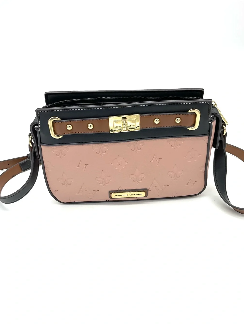 Adrienne Vittadini Pink, Black & Brown Embossed Crossbody Bag